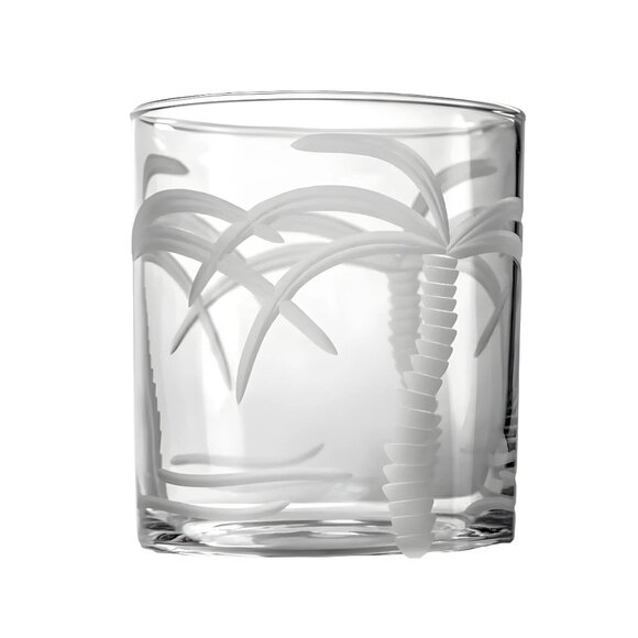Rolf Glass Palm Tree Double Old Fashioned Glass 13oz | Etched Coastal Barware - Picture 1 of 4